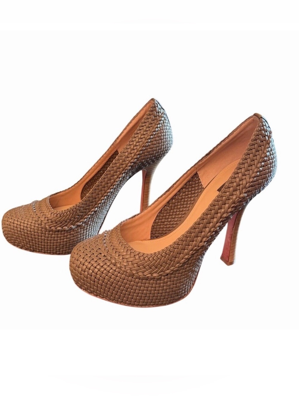 Joan And David Darefiya Platform Womens Brown Woven Leather Round Toe High Heel